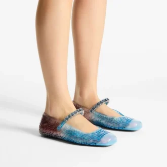 Jelly Denim Degradé Jelly Ballerina-ballerinaskor med kristallprydnader