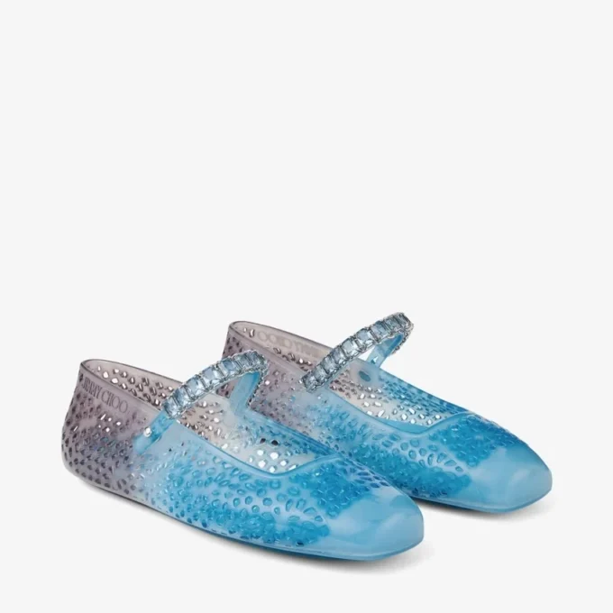 Jelly Denim Degradé Jelly Ballerina-ballerinaskor med kristallprydnader Jelly Denim Degradé Jelly Ballerina-ballerinaskor med kristallprydnader
