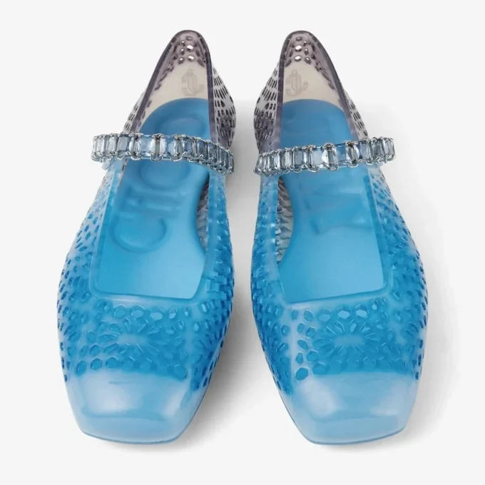 Jelly Denim Degradé Jelly Ballerina-ballerinaskor med kristallprydnader Jelly Denim Degradé Jelly Ballerina-ballerinaskor med kristallprydnader