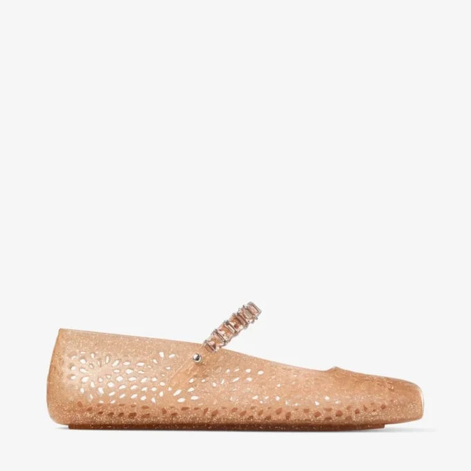 Jelly Light Toffee-ballerinaskor med kristallprydnad Jelly Light Toffee-ballerinaskor med kristallprydnad