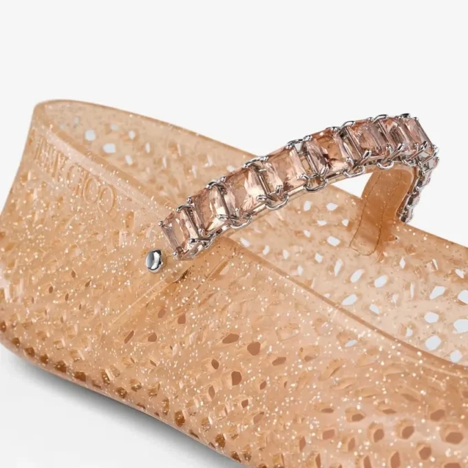 Jelly Light Toffee-ballerinaskor med kristallprydnad Jelly Light Toffee-ballerinaskor med kristallprydnad