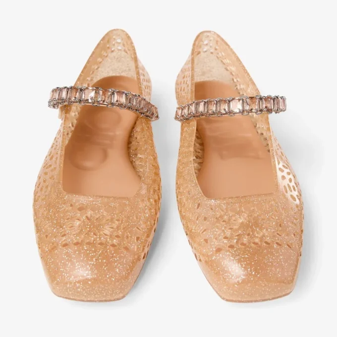 Jelly Light Toffee-ballerinaskor med kristallprydnad Jelly Light Toffee-ballerinaskor med kristallprydnad