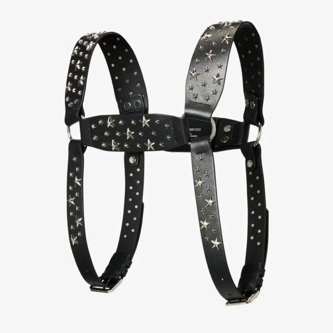 Jimmy Choo Noir Kei Ninomiya All Stars Harness Svart seletyg i slätt kalvskinn med  metalliska stjärndekorationer