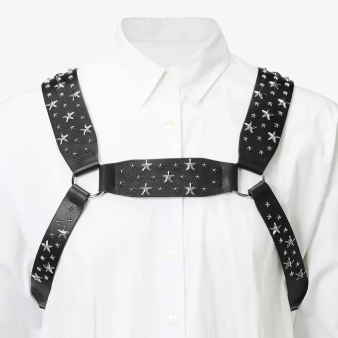 Jimmy Choo Noir Kei Ninomiya All Stars Harness Svart seletyg i slätt kalvskinn med  metalliska stjärndekorationer