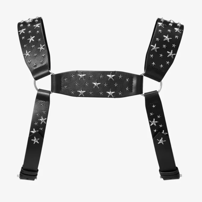 Jimmy Choo Noir Kei Ninomiya All Stars Harness Svart seletyg i slätt kalvskinn med  metalliska stjärndekorationer