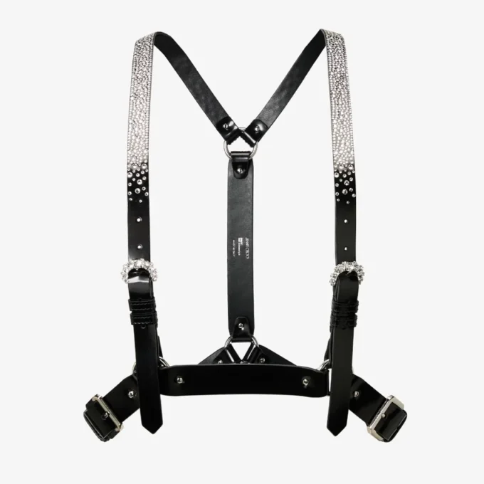 Jimmy Choo Noir Kei Ninomiya Crystals Harness Svart glänsande läderharness med kristallprydnad