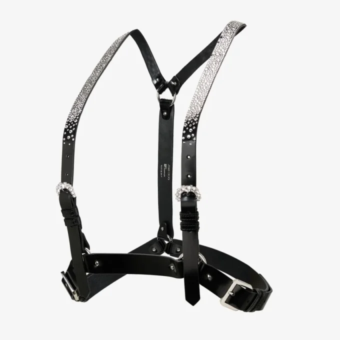 Jimmy Choo Noir Kei Ninomiya Crystals Harness Svart glänsande läderharness med kristallprydnad