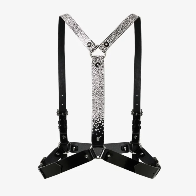 Jimmy Choo Noir Kei Ninomiya Crystals Harness Svart glänsande läderharness med kristallprydnad