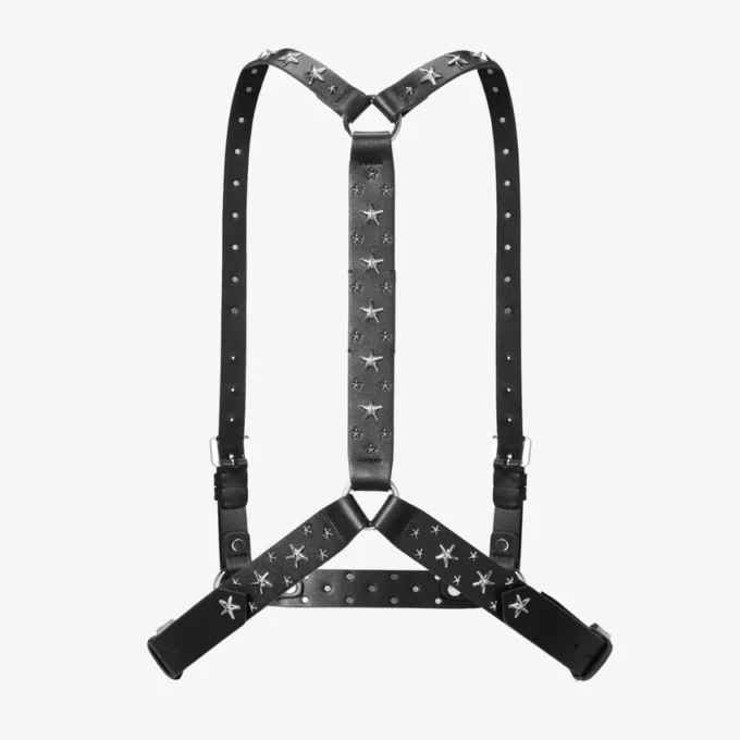 Jimmy Choo Noir Kei Ninomiya Single Star Harness Svart sel i slätt kalvskinn med metallprydnad i form av flera stjärnor
