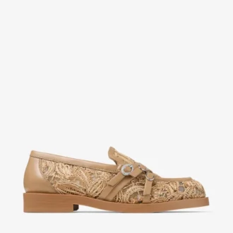 Kalia Loafer Loafers i naturligt blommigt vävt raffia och kalvskinn