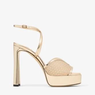 Karli Platform 125 Sandaler i guldillusion-kristallnät och läder i flytande metall