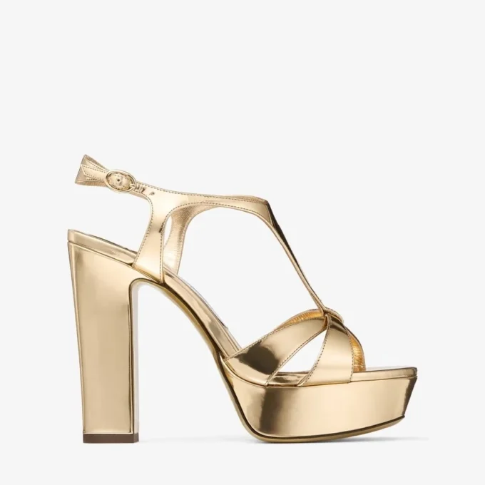 Kesia 120 Sandaler i guldfärgat läder med flytande metalleffekt Kesia 120 Sandaler i guldfärgat läder med flytande metalleffekt