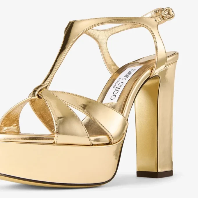 Kesia 120 Sandaler i guldfärgat läder med flytande metalleffekt Kesia 120 Sandaler i guldfärgat läder med flytande metalleffekt