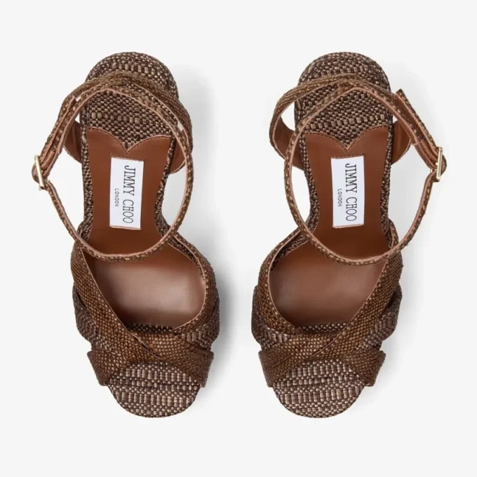Kove 120 plattformssandaler i fin raffia i chokladbrunt och beige Kove 120 plattformssandaler i fin raffia i chokladbrunt och beige