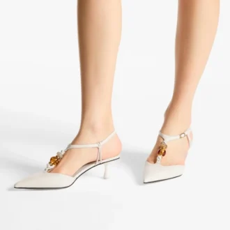 Lauri 50 Latte Mix Nappa-läder Slingbacks med pärlor