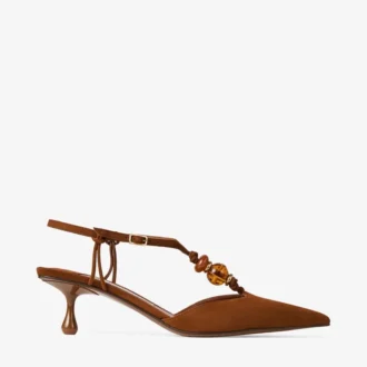 Lauri 50 Slingbacks i tanfärgat mocka med pärlor