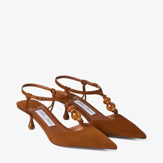 Lauri 50 Slingbacks i tanfärgat mocka med pärlor Lauri 50 Slingbacks i tanfärgat mocka med pärlor