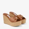 Leda Wedge 100 Tan Nappa Leather Mule Wedge