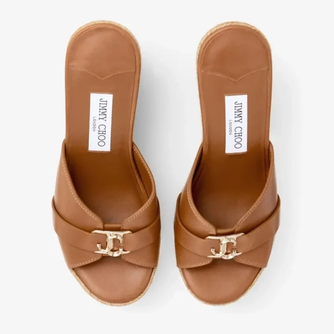 Leda Wedge 100 Tan Nappa Leather Mule Wedge