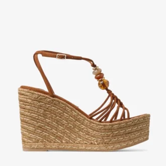 Lemi Wedge 100 Tan Mix mockasandaler med pärlor