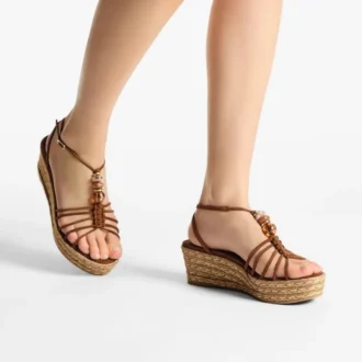 Lemi Wedge 100 Tan Mix mockasandaler med pärlor