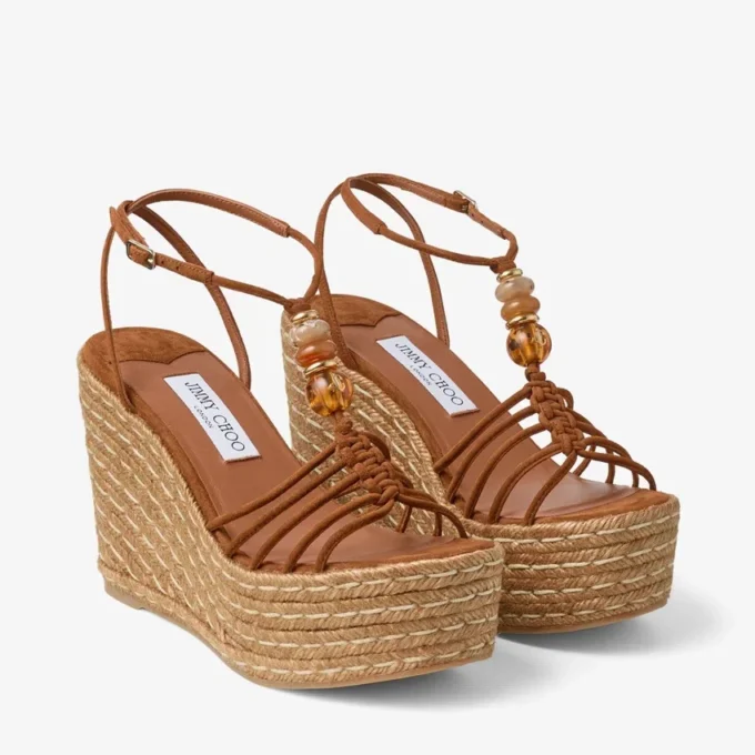 Lemi Wedge 100 Tan Mix mockasandaler med pärlor Lemi Wedge 100 Tan Mix mockasandaler med pärlor