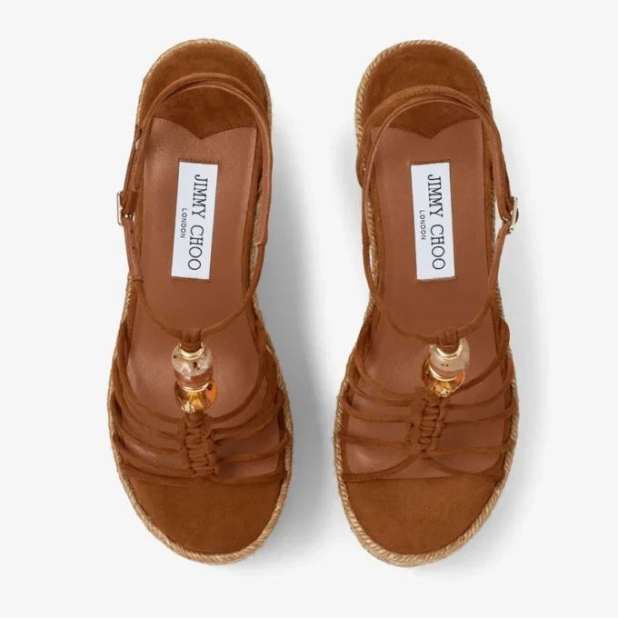Lemi Wedge 100 Tan Mix mockasandaler med pärlor Lemi Wedge 100 Tan Mix mockasandaler med pärlor