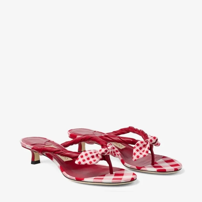 Liss 35 Ruby Red Mix Mule-sandaler i bomull med rutmönster och rosett Liss 35 Ruby Red Mix Mule-sandaler i bomull med rutmönster och rosett