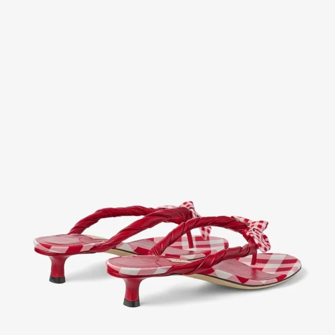 Liss 35 Ruby Red Mix Mule-sandaler i bomull med rutmönster och rosett Liss 35 Ruby Red Mix Mule-sandaler i bomull med rutmönster och rosett