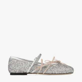 Loli Ballerina Silver och Macaron Powder Glitter Ballerinaskor i tyg med satinrosetter