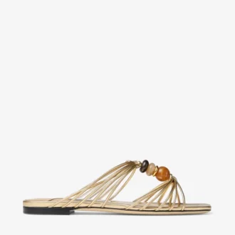 Lova Mule Flat Guldblandade metalliska nappaskinnsskor med pärlor