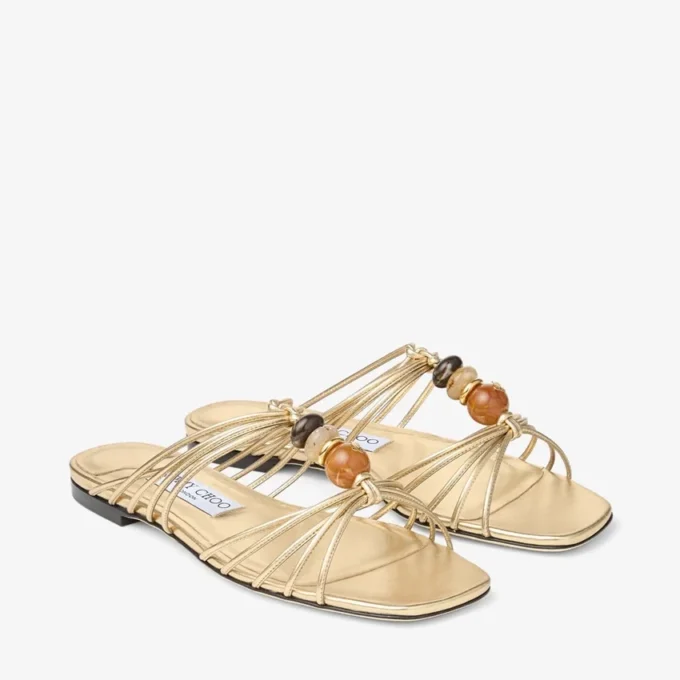 Lova Mule Flat Guldblandade metalliska nappaskinnsskor med pärlor Lova Mule Flat Guldblandade metalliska nappaskinnsskor med pärlor