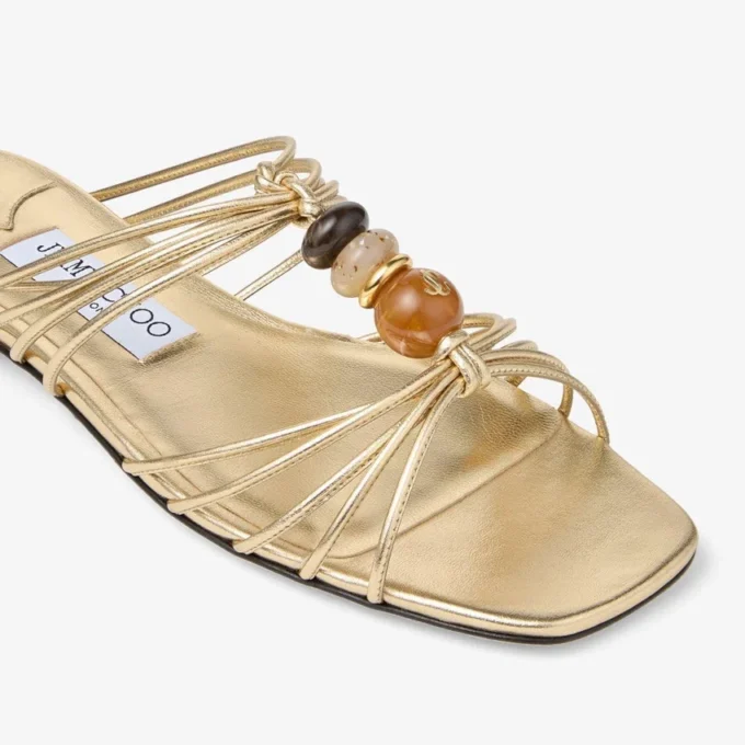 Lova Mule Flat Guldblandade metalliska nappaskinnsskor med pärlor Lova Mule Flat Guldblandade metalliska nappaskinnsskor med pärlor