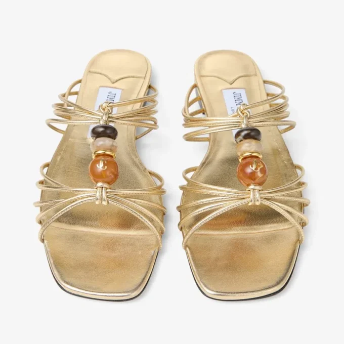 Lova Mule Flat Guldblandade metalliska nappaskinnsskor med pärlor Lova Mule Flat Guldblandade metalliska nappaskinnsskor med pärlor