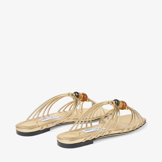 Lova Mule Flat Guldblandade metalliska nappaskinnsskor med pärlor Lova Mule Flat Guldblandade metalliska nappaskinnsskor med pärlor