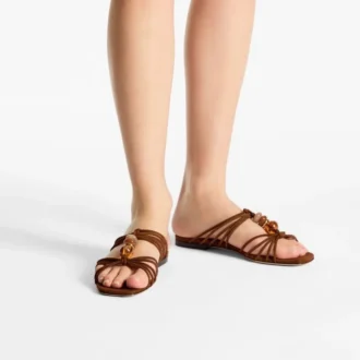 Lova Mule Flat Tan Mix Mule i mocka med pärlor