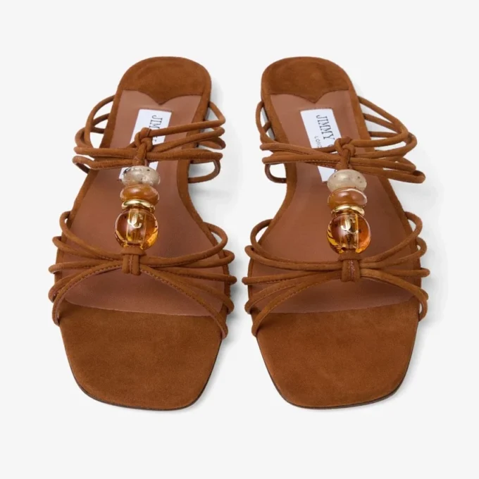 Lova Mule Flat Tan Mix Mule i mocka med pärlor Lova Mule Flat Tan Mix Mule i mocka med pärlor