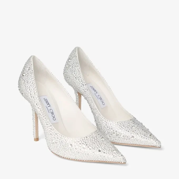 Love 100 pumps i elfenbensfärgad satin med kristallprydnader Love 100 pumps i elfenbensfärgad satin med kristallprydnader