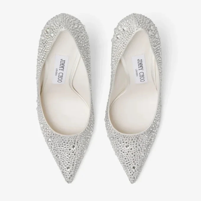 Love 100 pumps i elfenbensfärgad satin med kristallprydnader Love 100 pumps i elfenbensfärgad satin med kristallprydnader