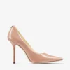 Love 100 spetsiga pumps i balettrosa lackläder med JC-emblem Love 100 spetsiga pumps i balettrosa lackläder med JC-emblem