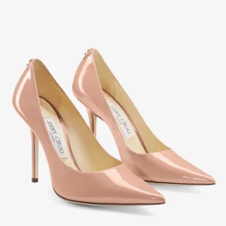 Love 100 spetsiga pumps i balettrosa lackläder med JC-emblem
