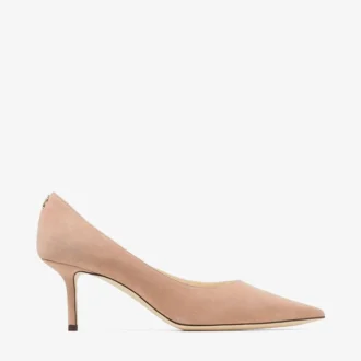 Love 65 spetsiga pumps i balettrosa mocka med JC-emblem