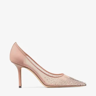 Love 85 Ballettrosa pumps i mesh med spetsig tå och DéGradé-kristaller