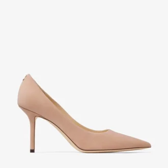 Love 85 spetsiga pumps i balettrosa mocka med Jc-emblem