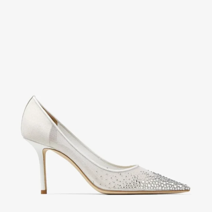 Love 85 vita pumps i mesh med spetsig tå och DéGradé-kristaller Love 85 vita pumps i mesh med spetsig tå och DéGradé-kristaller