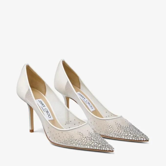 Love 85 vita pumps i mesh med spetsig tå och DéGradé-kristaller Love 85 vita pumps i mesh med spetsig tå och DéGradé-kristaller