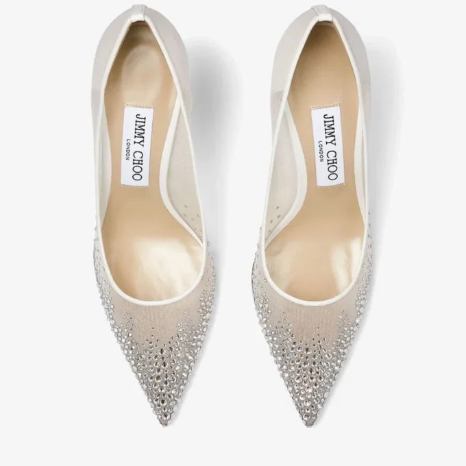 Love 85 vita pumps i mesh med spetsig tå och DéGradé-kristaller Love 85 vita pumps i mesh med spetsig tå och DéGradé-kristaller