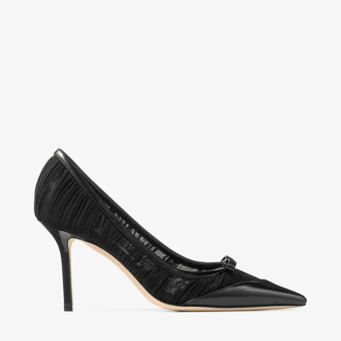 Love Mesh 85 Svarta pumps i spazzolato och rynkad mesh