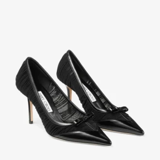Love Mesh 85 Svarta pumps i spazzolato och rynkad mesh