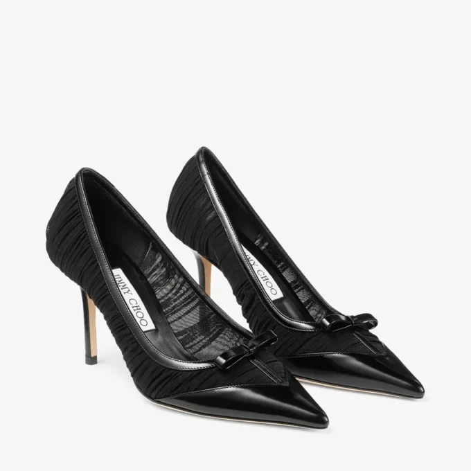 Love Mesh 85 Svarta pumps i spazzolato och rynkad mesh